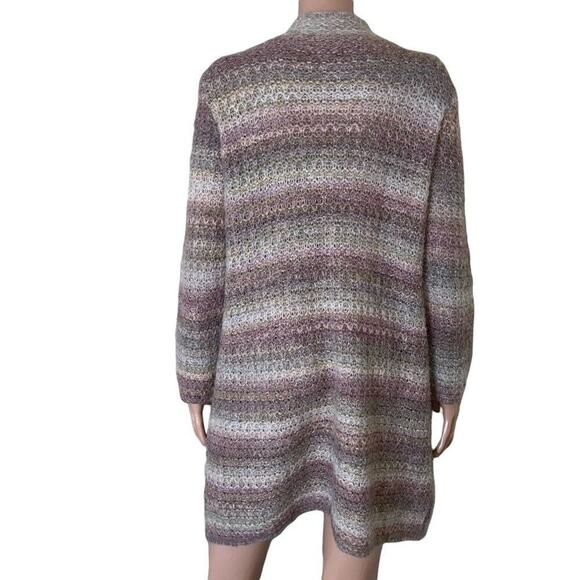 J. Jill Long Cardigan Sweater Wool Alpaca Knit Mauve Neutrals Striped SZ M soft - Picture 3 of 9